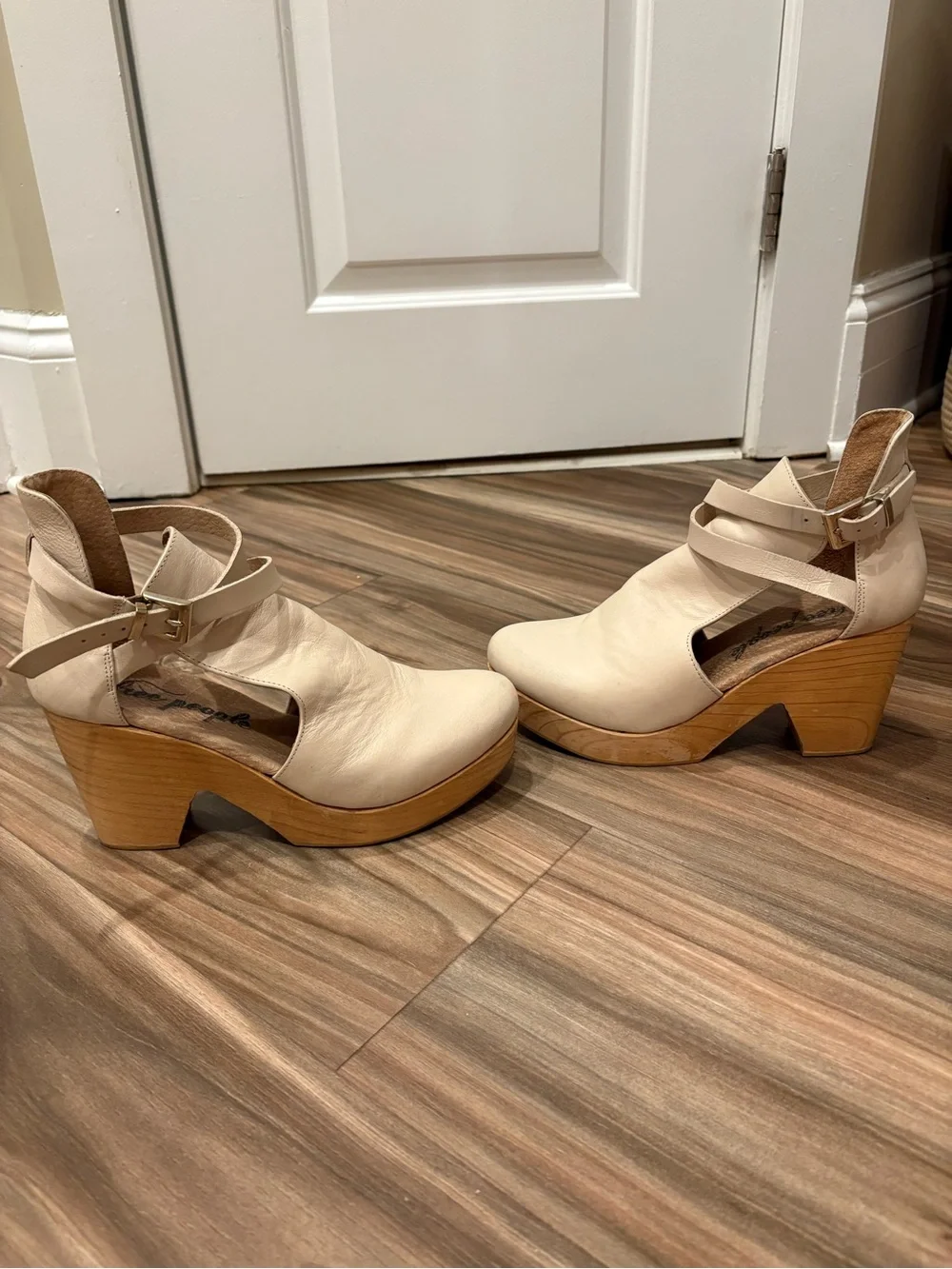 Free People Beige Cutout Platform Ankle Clogs